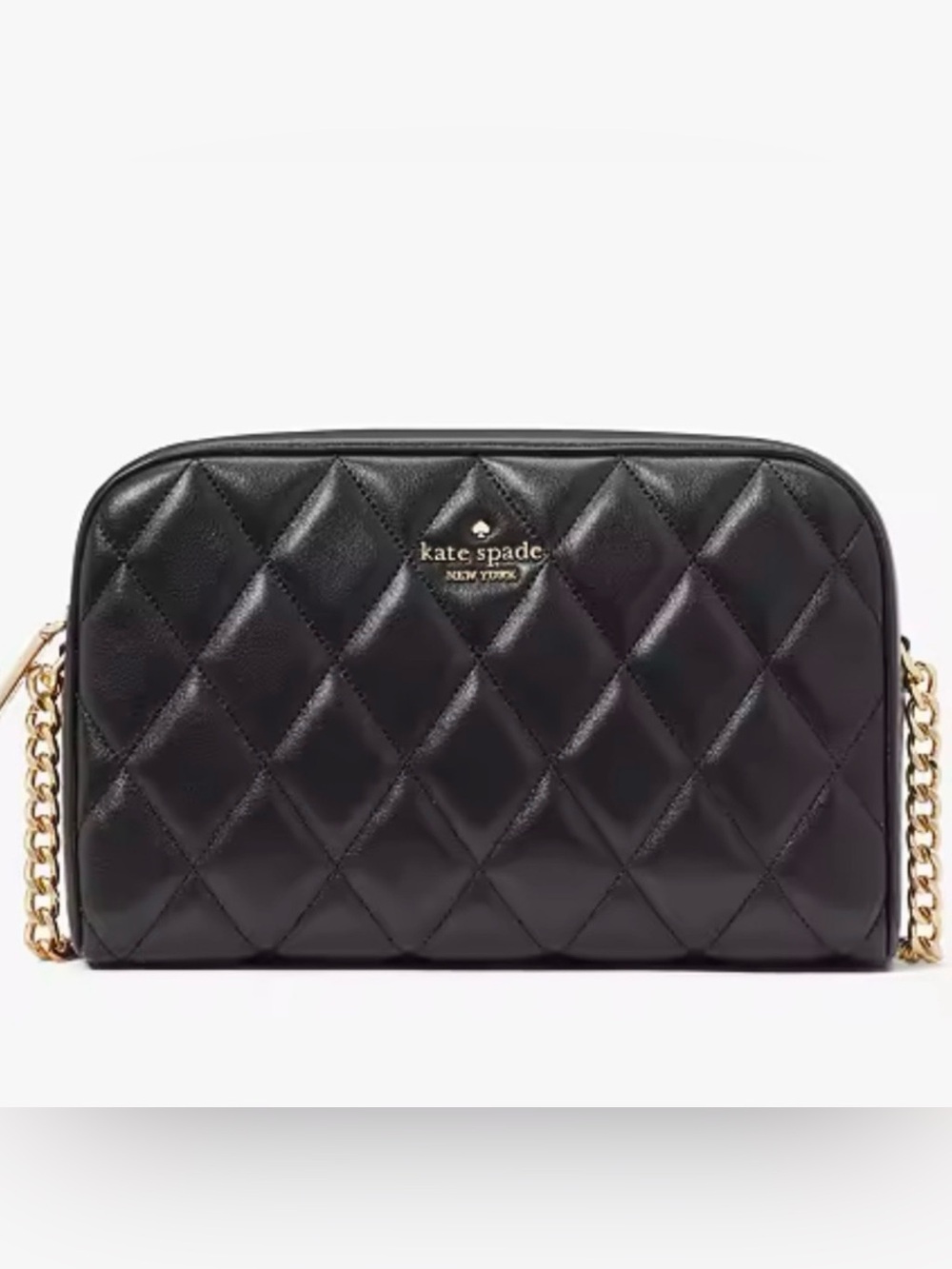 Retail $359 Kate Spade Black Leather Quilted Camera Bag & Detachable Chain NWT